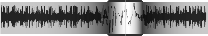 Figure 2.3.2.1.1: Lens view for magnifying an audio waveform at the current playhead position, from Gohlke et al. (2010). Republished with permission.